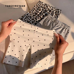 Tongxingyuan <b>Girls</b> Summer Stretch <b>Cycling</b> <b>Shorts</b> Gray Off White Leopard Print Dots Cotton Childrens Pants - Product Image 4