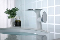 Robinet de lavabo cascade monocommande chromé blanc brossé, corps en cuivre, alliage de zinc, à poser sur comptoir, avec écrous en cuivre