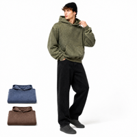 Sweat à capuche demi-zip en molleton bouclé épais 460 GSM, délavé à l'acide, motif graphique vintage, effet usé, streetwear pour homme, vente en gros