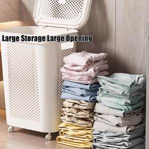 Cesto de Ropa Sucia con Ruedas y Tapa, Organizador de Ropa Grande para el Hogar, Cesta de Plástico para Lavandería, Producto en Oferta - Product Image 2