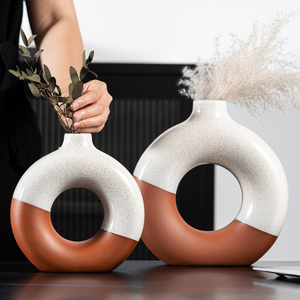 Vase en céramique demi-glaçurée en terre cuite rouge, fait main, en forme de donut, pour décoration de <span class=keywords><strong>mariage</strong></span> et de maison, vente en gros, best-seller - Product Image 4