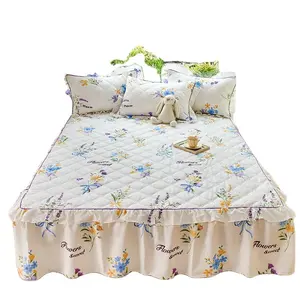 Хлопковая юбка с оборками RTS, комплект стеганого постельного белья с цветочным рисунком и 2 подушками, дизайн M, простыня с оборками, Комплект постельного белья