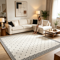Alfombra Moderna de Diseño Geométrico, Jacquard de Polipropileno con Diseño de Puntos, Beige y Negro, Antideslizante y Lavable para Sala de Estar o Dormitorio