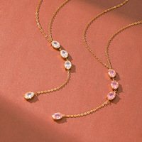 Collier en forme de Y en acier inoxydable plaqué or 18 carats, zircon blanc rose, anti-décoloration, chaîne de mode, bijoux pour femmes