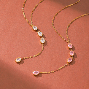 18K Gold Plated Stainless Steel Y Shape <b>Necklace</b> White Pink Zircon Anti Fade Fashion Chain Jewelry For Women - Product Image 4
