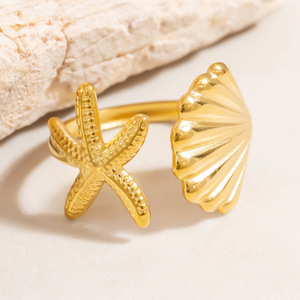 Fashion <b>Rings</b> Starfish Open Design Stainless Steel 18k Gold Color Unisex Gift Jewelry - Product Image 4