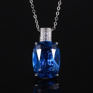 Collier simple en cuivre écologique avec pendentif rectangulaire en zircone cubique rouge 15*20mm, pierre précieuse colorée pour femmes - Product Image 2