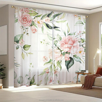 Rideaux à motifs floraux élégants bleus et roses, imprimés de fleurs de printemps, rideaux transparents naturels en mousseline pour chambre à coucher