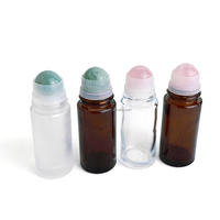 Botol Roller Kaca Amber Silinder 30ml 50ml dengan Batu Permata Kuarsa Pink Alami dan Tutup Emas - Perlindungan UV Aromaterapi Mewah