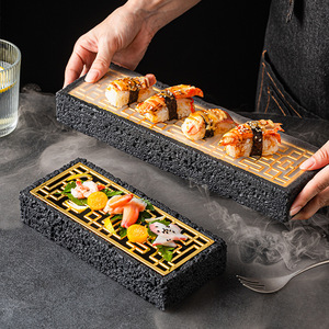 Rectangle Ceramic Eco-Friendly Sashimi Sushi <b>Plate</b> Dry Ice Salmon Fish Seafood Display Dishes Molecular Cuisine Serving Hotels - Product Image 1