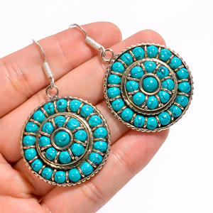 ธรรมชาติเทอร์คอยส์อัญมณีต่างหูHandmadeทิเบตเครื่องประดับออกแบบเครื่องประดับ - Product Image 2