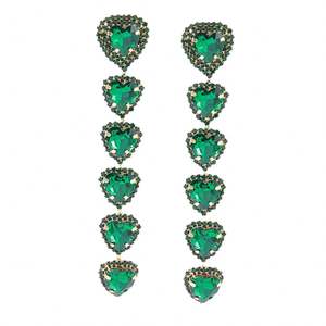 Green or Champagne <b>Glass</b> Heart Shaped Pendants Statement Gold Color Long Drop Earrings for Women <b>Girls</b> Fashion Jewelry - Product Image 1