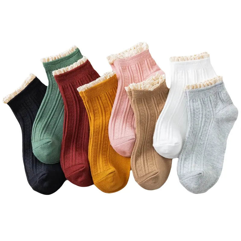 Chaussettes de cheville en coton pour femmes, de haute qualité, couleur unie, en dentelle, design personnalisé