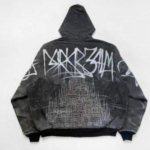 Veste zippée en denim délavé style Carhartt avec art graffiti rétro vintage pour homme, fabricant de vestes streetwear personnalisées - Product Image 2