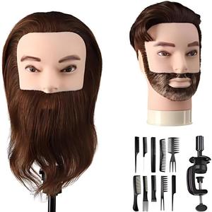Tête de mannequin homme avec cheveux 100% humains pour la coupe, la coloration, la permanente et la formation professionnelle des coiffeurs - Product Image 1