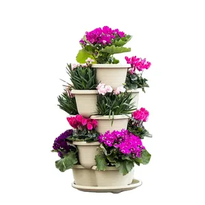 Kapalı balkon çilek sebze dikim Stackable çiçek Pot açık bahçe 5 katlı dikey plastik saksı