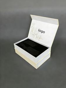 กล่องของขวัญกระดาษแข็งแข็งแรง ปิดด้วยแม่เหล็ก รูปทรงสี่เหลี่ยมผืนผ้า ออกแบบฟรี MOQ ต่ำ กล่องบรรจุภัณฑ์เครื่องสำอาง ปั๊มนูนสีดำ พร้อมฟองน้ำ - Product Image 4