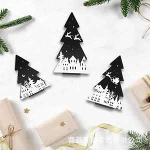 Juego de bandejas decorativas para árbol de Navidad, 3 piezas, patrón escénico de madera, estilo rústico, para decoración navideña de interiores - Product Image 2