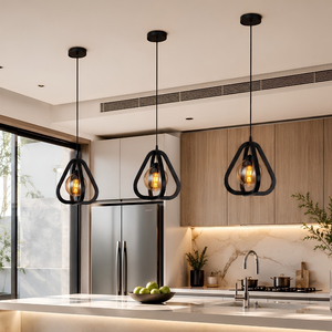 High Grade Industrial Delta Curved Matte Black Metal Amber Glass Globe Pendant <b>Light</b> - Product Image 3