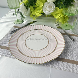 Ensembles de vaisselle en porcelaine osseuse de luxe légère et personnalisée de haute qualité Assiette de présentation rose de style nordique pour table de mariage BLAIS - Product Image 3