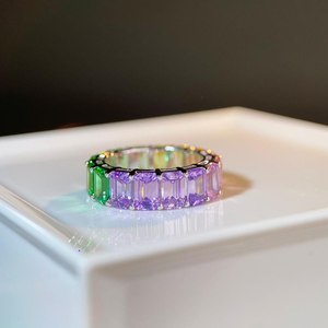 925 स्टर्लिंग चांदी इंद्रधनुष ज्यामितीय रंगीन मेराल्ड कट क्यूज सीज़ रिंग महिला फिंगर रिंग - Product Image 5