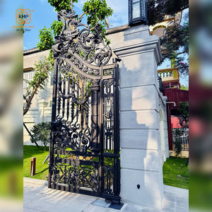 Modélisation 3D d'entrée de villa, conception professionnelle, portail moderne classique de luxe en fer forgé, portail à double battant pour allée - Product Image 1