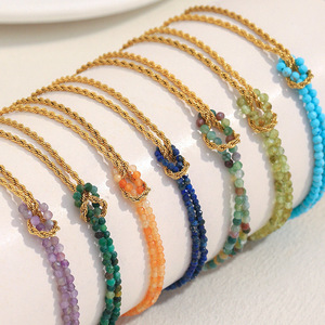 18k Gold Plated Stainless Steel Natural Stone Beaded <b>Bracelet</b> Twisted Chain Adjustable Jewelry for Women - Product Image 1