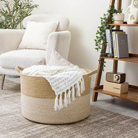 Panier à linge pliable en corde de coton tressée avec poignées robustes pour le rangement dans la chambre d'enfant, le salon, la chambre à coucher et la salle de bain