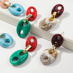 Boucles d'oreilles pendantes créatives en acrylique pour femme, plaquées <span class=keywords><strong>or</strong></span>, avec graines <span class=keywords><strong>de</strong></span> <span class=keywords><strong>café</strong></span>, maillons, marbre coloré et chaîne en forme <span class=keywords><strong>de</strong></span> nez <span class=keywords><strong>de</strong></span> cochon, collection vintage automne/hiver - Product Image 3