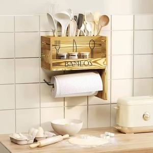 Wooden <b>kitchen</b> tableware and condiment storage rack, wall-mounted toilet <b>paper</b> holder, bathroom toiletries organizer. - Product Image 1