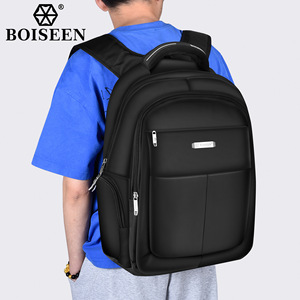 Boiseen Men's Business Backpack Large Capacity Waterproof Laptop Bag For Travel Work Solid Color Black - Product Image 4