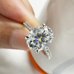 Bling 2.0CT 1.0CT Moissanit VVS Damen Schmuck Geschenk 925 Sterling Silber GRA-Zertifizierter Ovalschliff Diamant Moissanit Verlobungsring - Product Image 1