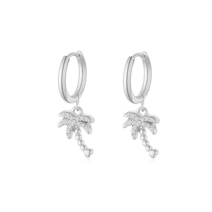 Amy Amy Palm <b>Tree</b> Hoop Earrings Silver Plated Crystal Dangle Women's Fashion Jewelry Party Trendy Style - Product Image 1