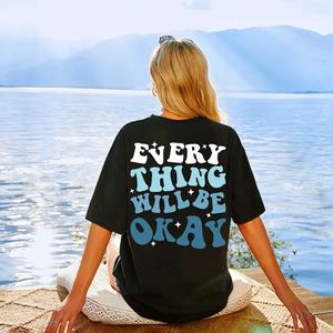 Camiseta Gráfica 100% Algodón con Gran Monograma Estampado en la Espalda, Camiseta de Moda de Manga Corta, Camiseta Oversize - Product Image 1