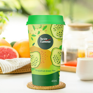 Vasos de Plástico PP de 400 ml para Bebidas Frías con Logotipo Personalizado, <span class=keywords><strong>Té</strong></span> <span class=keywords><strong>Verde</strong></span> Pomelo con Tapas - Product Image 1