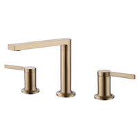 Robinet de lavabo de salle de bain moderne en laiton brossé doré de haute qualité, mitigeur double poignée 3 trous pour eau chaude/froide, à poser sur comptoir