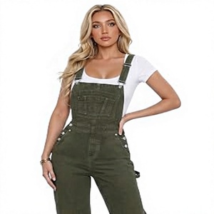 Combinaison en toile à taille haute pour femme, couleur unie, coupe ample, jambe large, décontractée, respirante, pour toutes les saisons - Product Image 1