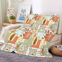 Couverture en peluche douce et confortable en polaire et flanelle, motif dessin animé patchwork cowboy western vintage, pour la maison et les voyages