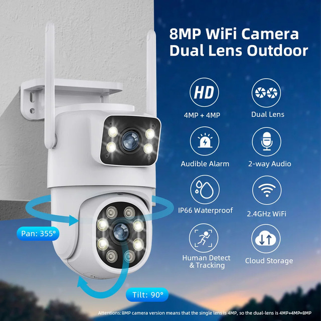 6MP Dual Lens Wireless Security Camera Indoor Home Use PTZ WiFi CMOS Sensor Motion Detection 1 Year Cloud Storage OEM