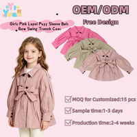 Mini-trench-coat rose pastel pour petites filles, avec revers, manches bouffantes et nœud à nouer à la taille, idéal pour les photos de jardin et les vacances