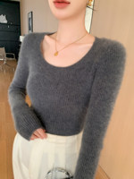 Nahtloser Enganliegender Rundhals-Pullover aus 100% Reiner Kaschmirwolle mit Blumenmuster für Damen, Weicher Schlankmachender Langarm-Strickpullover für den Herbst