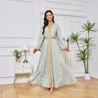Robe de soirée sexy pour femmes arabes, MT084, Moyen-Orient, Dubaï, motif 3D translucide en feuille d'or embossée, manches longues, 100% coton