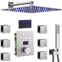 Ensemble de robinet de douche de salle de bain Affichage de la température Système thermostatique Finition laiton brossé Système de douche pluie à noyau en céramique