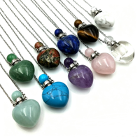 Collier Pendentif Cœur en Cristal Naturel Bouteille de Parfum Transfrontalière, Bouteille d'Aromathérapie, Chaîne en Acier Titane Ouvrable