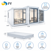 Maison extensible à double aile, design pliable, structure en acier, ignifuge, modulaire, pour secours d'urgence, abri temporaire