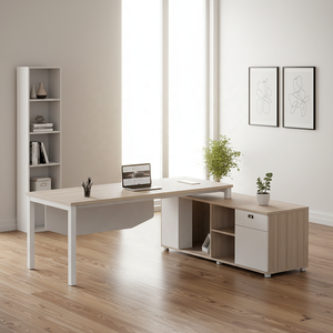 Nouveau bureau de direction en forme de L moderne avec tiroir, bureau d'ordinateur commercial en bois écologique pour patron, directeur - Product Image 2