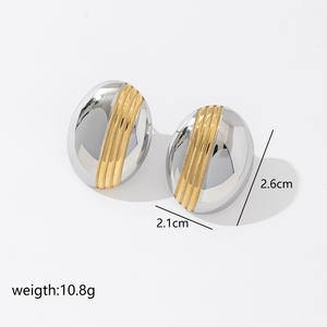 Boutique de mode Femme Personnalisé Dernières Conceptions En Acier Inoxydable Or Grand Cercle Deux Tons Couleurs Oeuf Minimaliste Boucles D'oreilles - Product Image 2