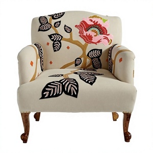 <b>Hand</b> Embroidered Portable Upholstered Leisure <b>Chair</b> Foam Cotton Liner Traditional Design Wooden Legs Eco-Friendly Furniture - Product Image 1