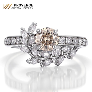 แหวนเพชรขาว 18k ดีไซน์ดอกไม้และพืชจาก PROVENC แหวนเพชรแชมเปญเพาะเลี้ยงในห้องปฏิบัติการสำหรับผู้หญิง แหวนหมั้น - Product Image 1