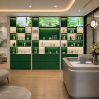 Exhibidores de Cosméticos Personalizados para Salón de Belleza, Tienda de Maquillaje, Mueble de Exhibición con Iluminación LED y Mostrador de Recepción